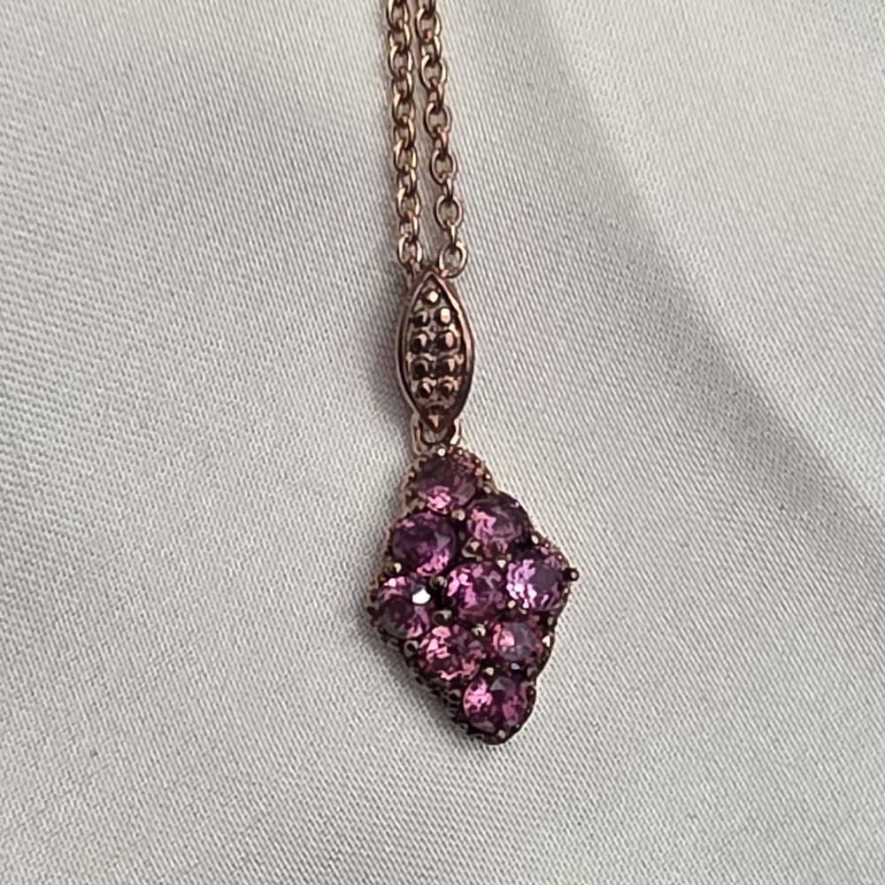 Orissa Rhodolite Garnet ION Rose Gold Stainless Steel Pendant w Chain 20in